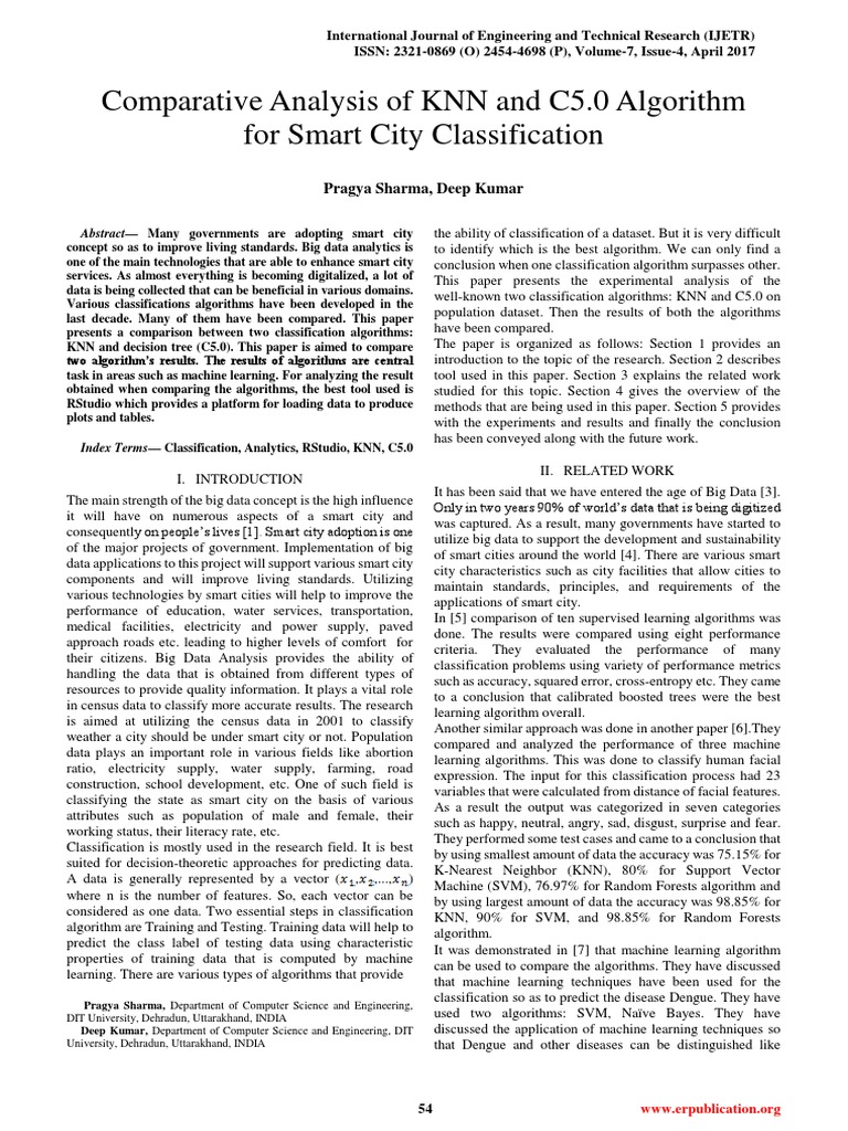 Comparative Analysis of KNN and C5.0 Algorithm For Smart City ...