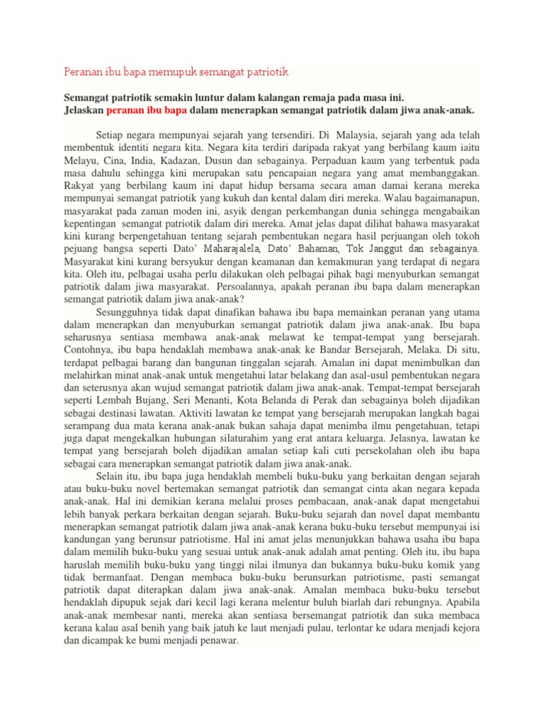 Peranan Ibu Bapa Memupuk Semangat Patriotik Pdf