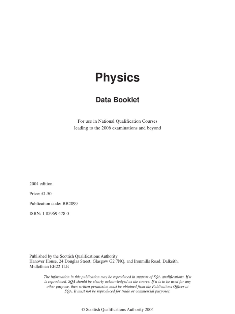 Physics Data Booklet | Student Assessment And Evaluation | Test ...