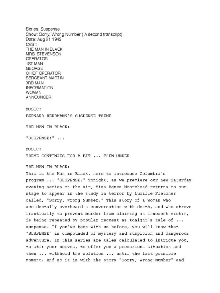 Sorry wrong script pdf telephone call telephone