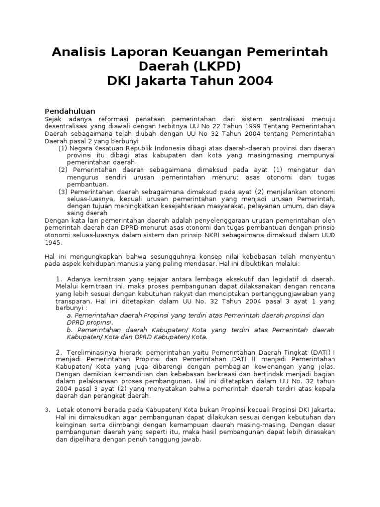 Analisis Laporan Keuangan Pemerintah Daerah Lkpd Dki Jakarta Tahun 2004
