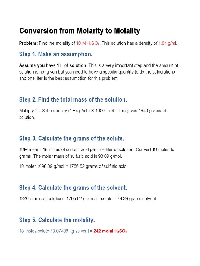 Conversion Molarity To Molality | PDF