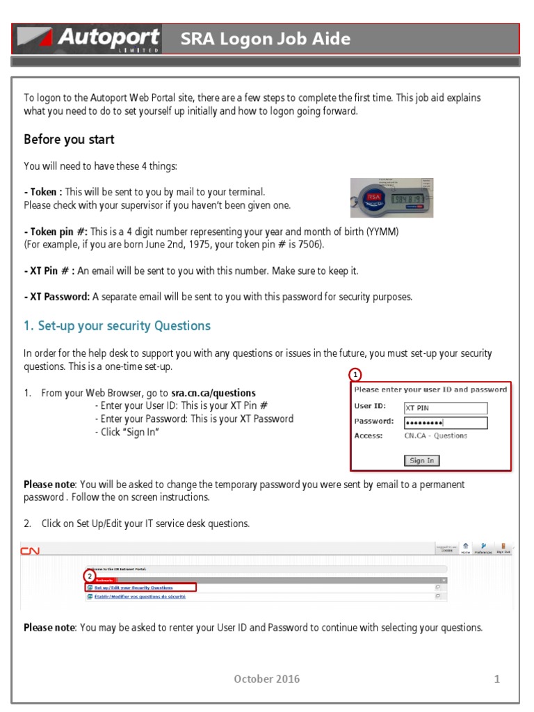 SRA Job Aid Login Password