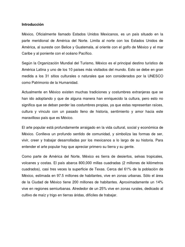 La Cultura Mexicana Ensayo PDF México América del Norte
