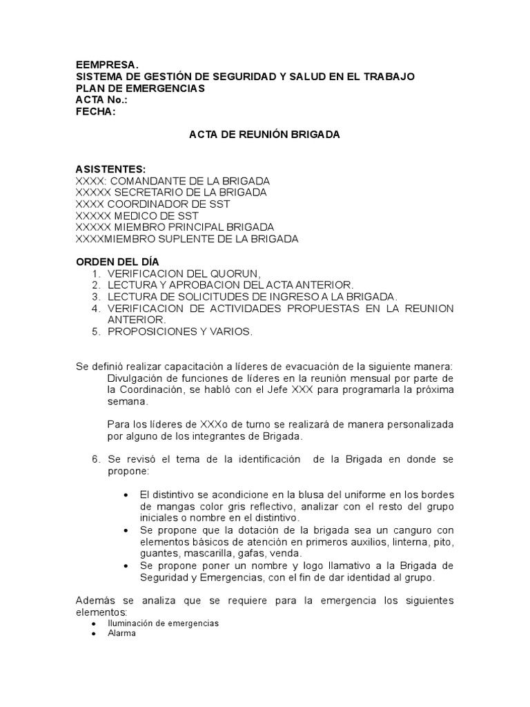Acta de Reunión de Brigada de Emergencia | PDF | Agitación | Conflicto ...
