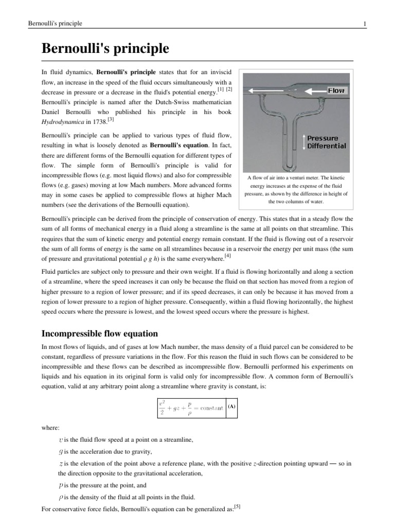 Bernoulli's Principle in Fluid Dynamics | PDF | Fluid Dynamics | Pressure