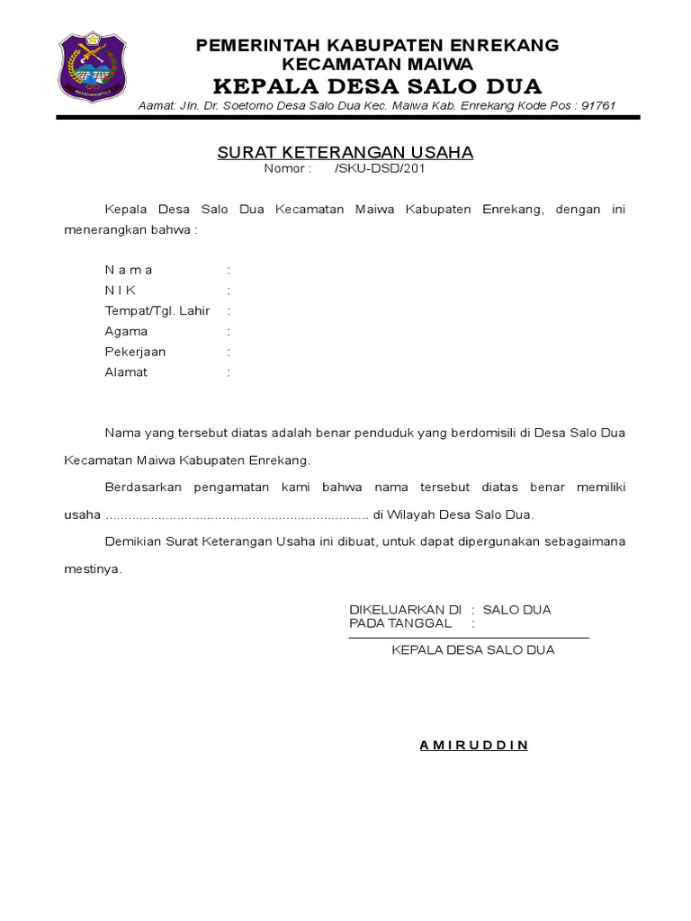 Contoh Surat Izin Usaha Dari Lurah Tuts Chase