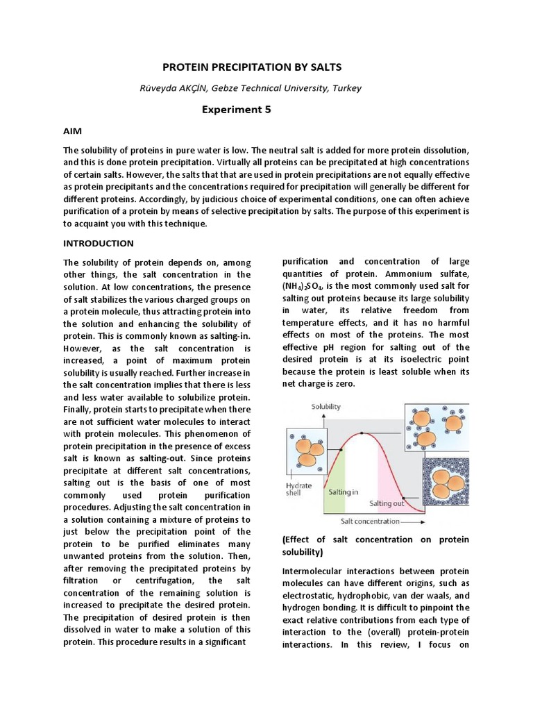 Protein Precipitation by Salts Solubility Proteins