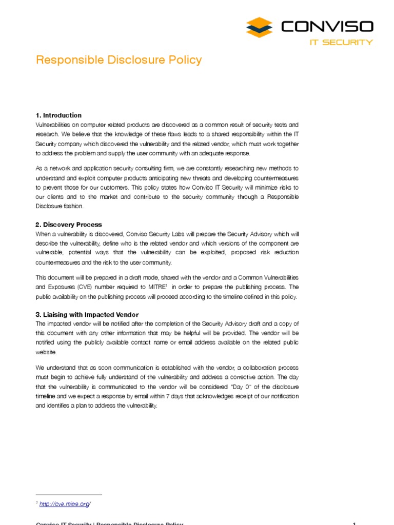 Conviso Responsible Disclosure Policy | PDF | Vulnerability (Computing ...