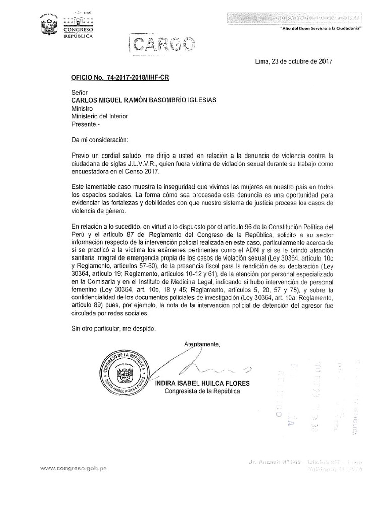 Oficio a Ministerio Del Interior
