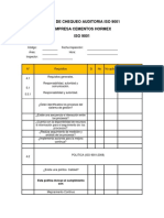 Lista de chequeo auditoria ISO 9001 cementos Hormex