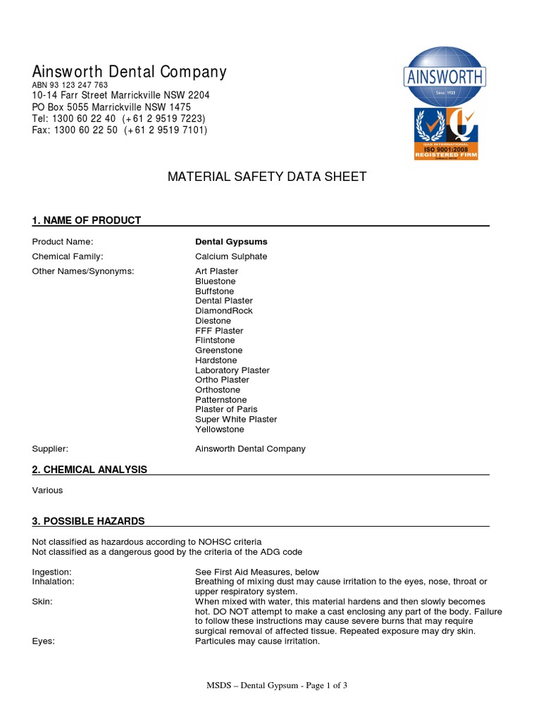 Ainsworth Dental Gypsums Plaster Etcmsds Download Free PDF Plaster