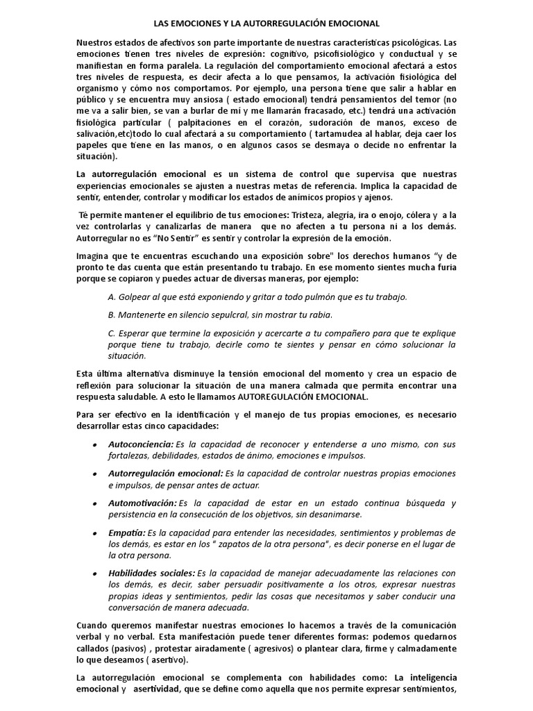Las Emociones y La Autorregulación Emocional | PDF | Autorregulación ...