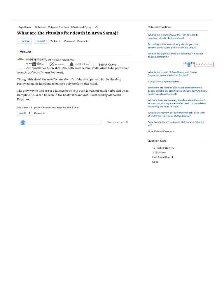 What Are The Rituals After Death in Arya Samaj PDF