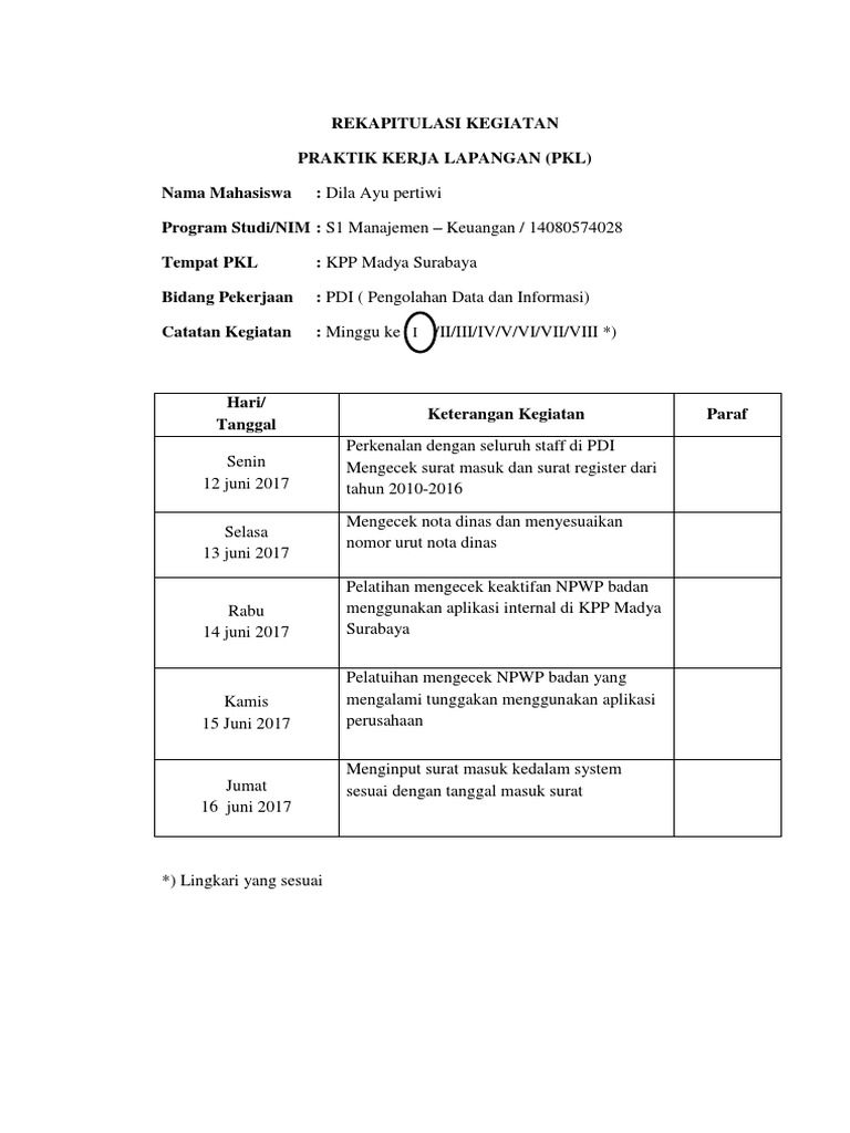 Rekap Kegiatan PKL Dila Ayu Pertiwi | PDF | Pengelolaan Keuangan & Uang