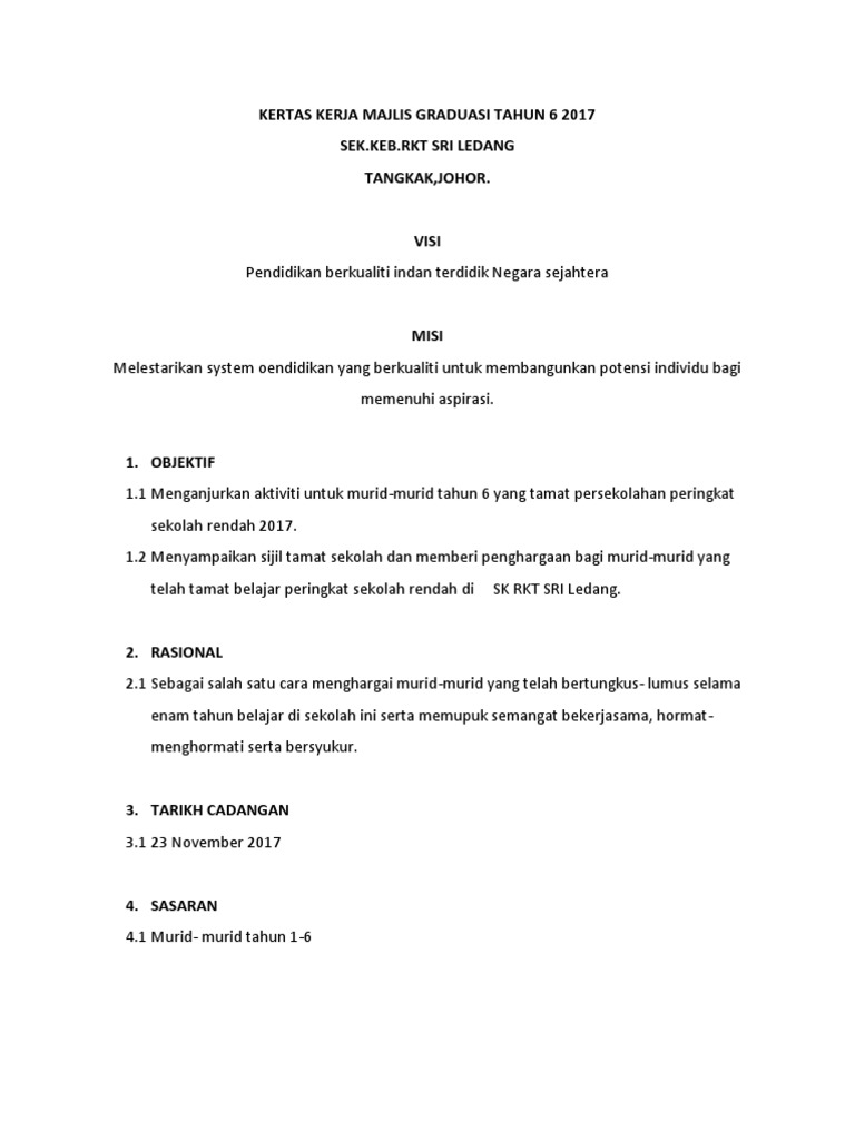 Kertas Kerja Majlis Graduasi Tahun 6 2017  PDF