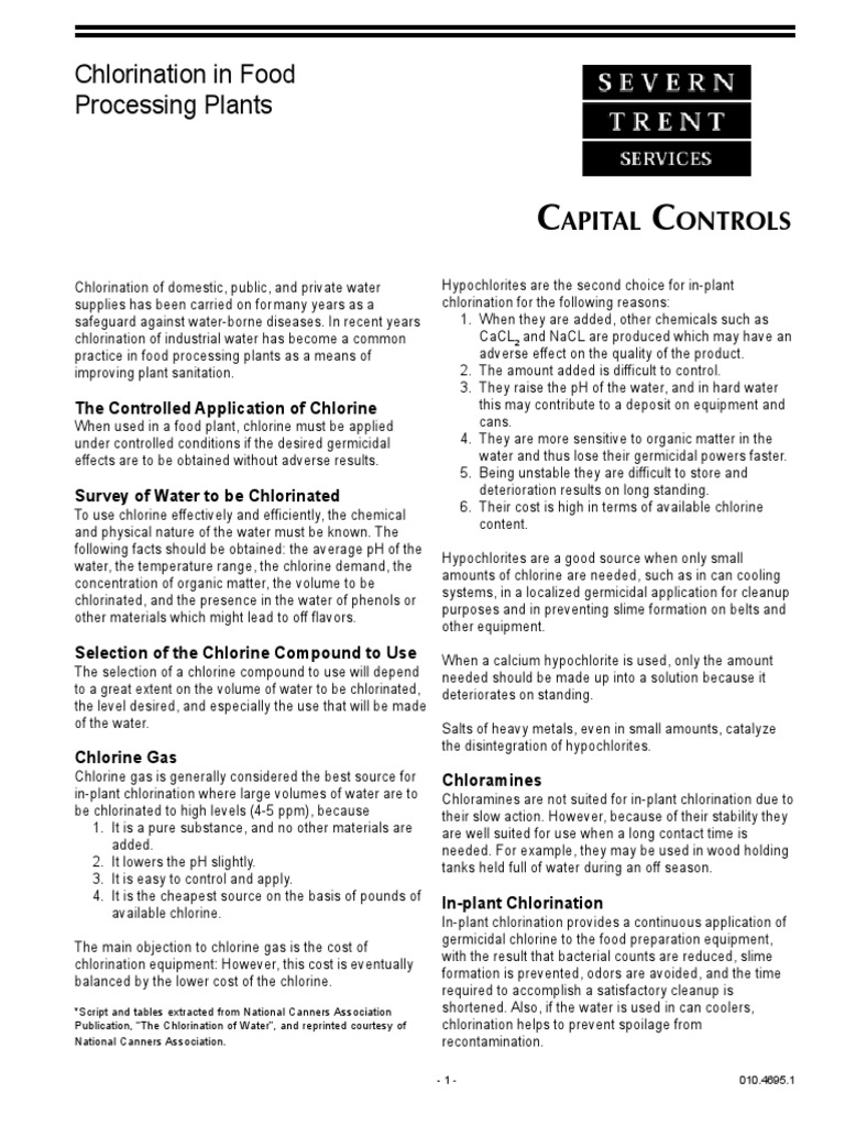 Chlorination in Food Processing Plants Chlorine Corrosion