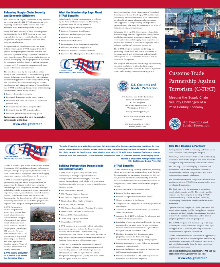Ctpat Brochure Pdf U S Customs And Border Protection Supply Chain