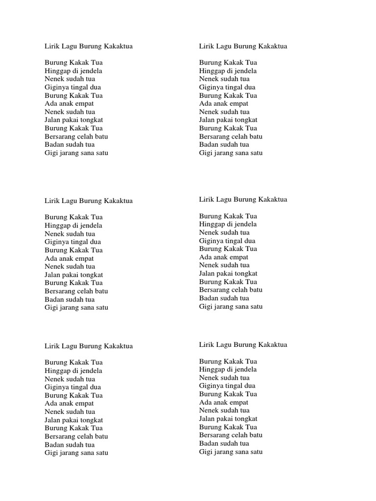 Lirik Lagu Burung Kakaktua Pdf