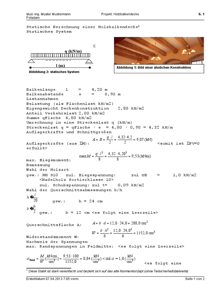 berechnung holzbalkendecke