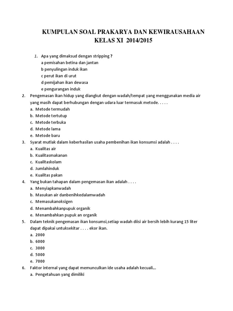 Soal essay prakarya dan kewirausahaan kelas xi picture