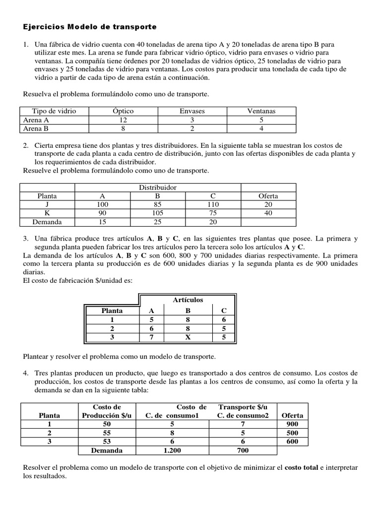 Ejercicios Resueltos de Modelo de Transporte | PDF | Lentes | Transporte