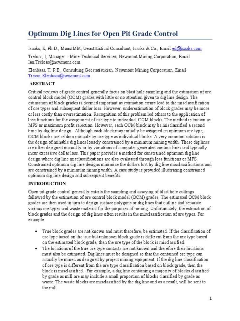 Optimum Dig Lines For Open Pit Grade Control | PDF | Sulfide ...