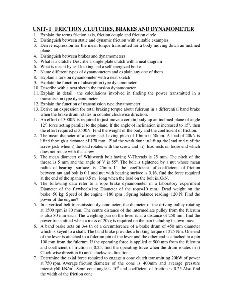 Dom Unit I Imp Questions | PDF | Lever | Screw