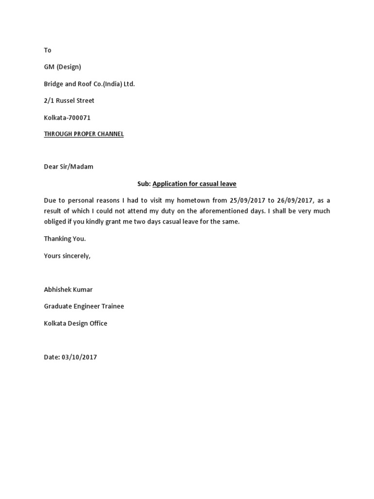 Casual Leave Application Through Proper Channel | PDF | Technology ...