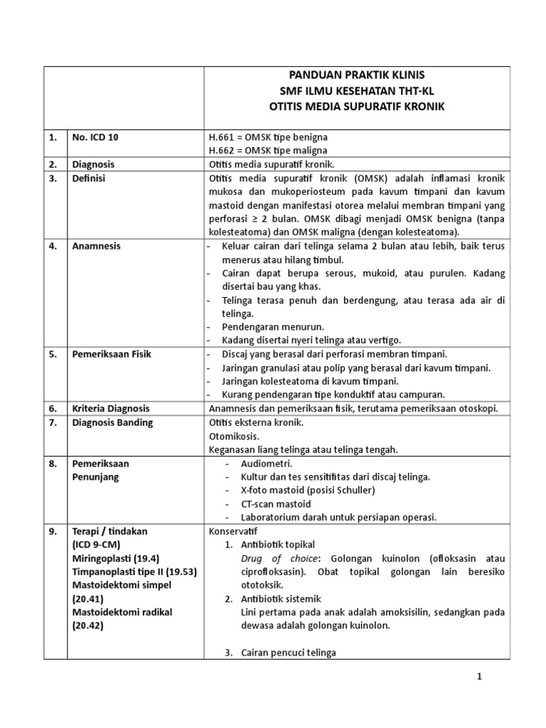 Panduan Penanganan OMSK THT-KL | PDF