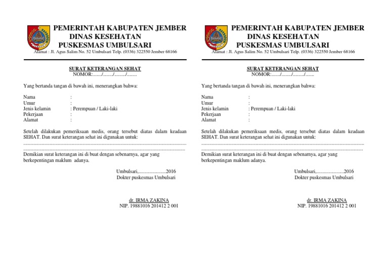 Contoh Surat Keterangan Sehat Dari Dokter