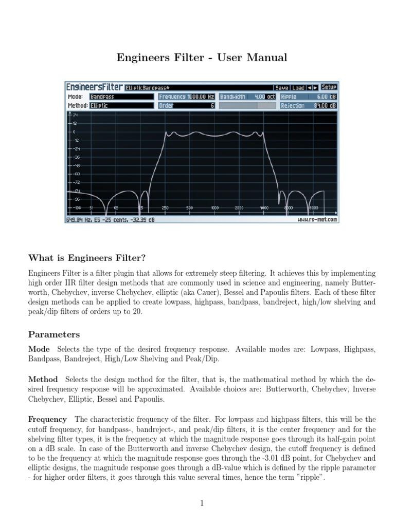 Engineers Filter User Manual | PDF | Bandwidth (Signal Processing ...