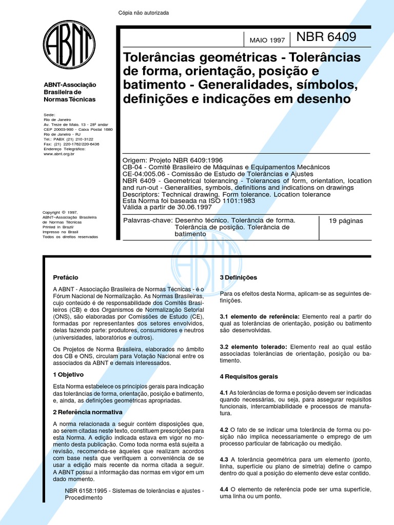 NBR 6409 - Tolerancias Geometricas PDF | PDF | Dimensão | Geometria