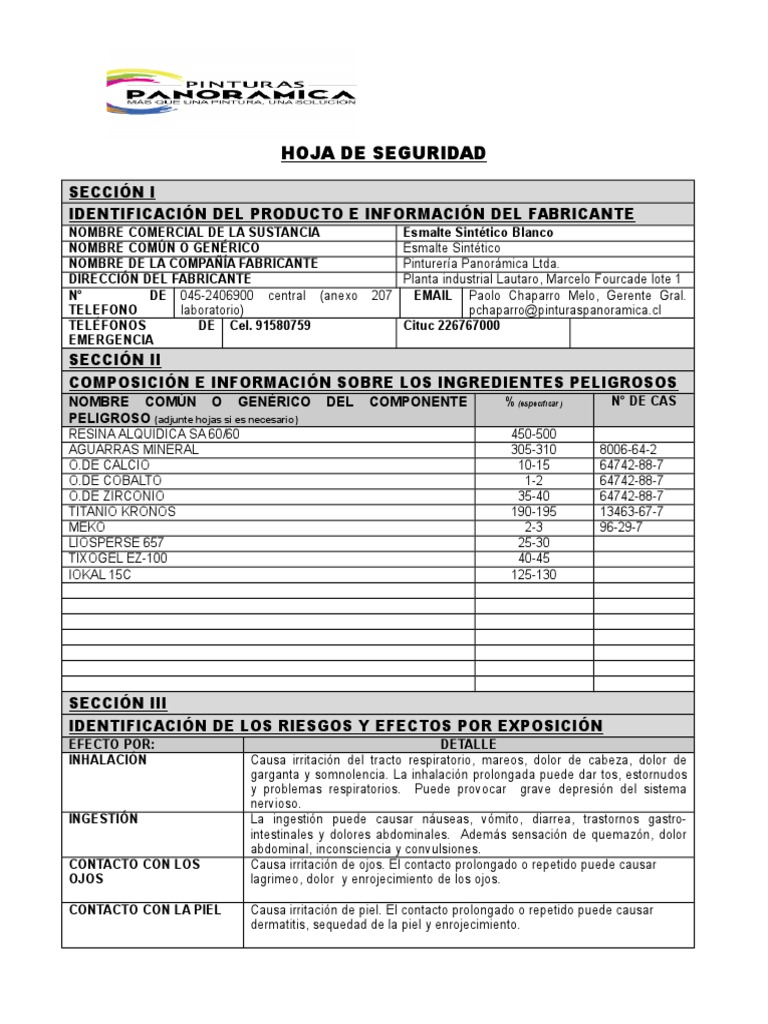 Hoja de Seguridad Esmalte Sintetico Blanco PDF Aluminio Carbón