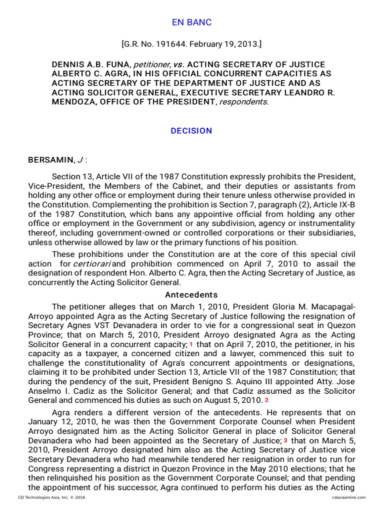 Constitutionality of Concurrent Appointments | PDF | Standing (Law ...