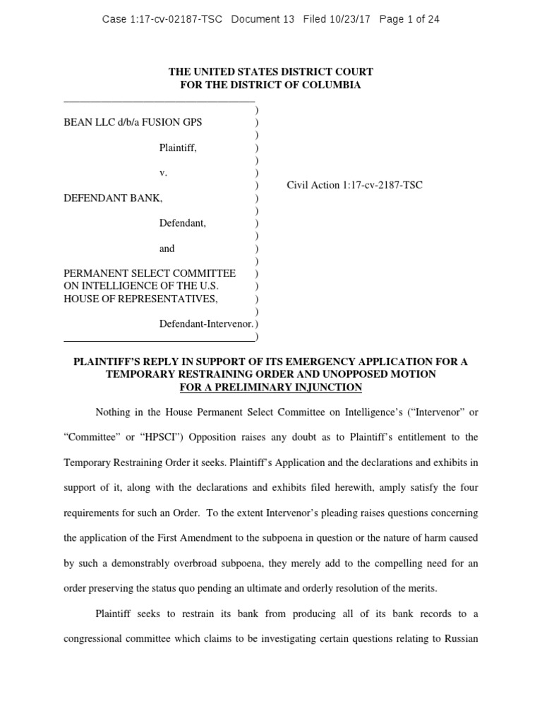 FGPS Reply to House Opp to TRO First Amendment To The United States