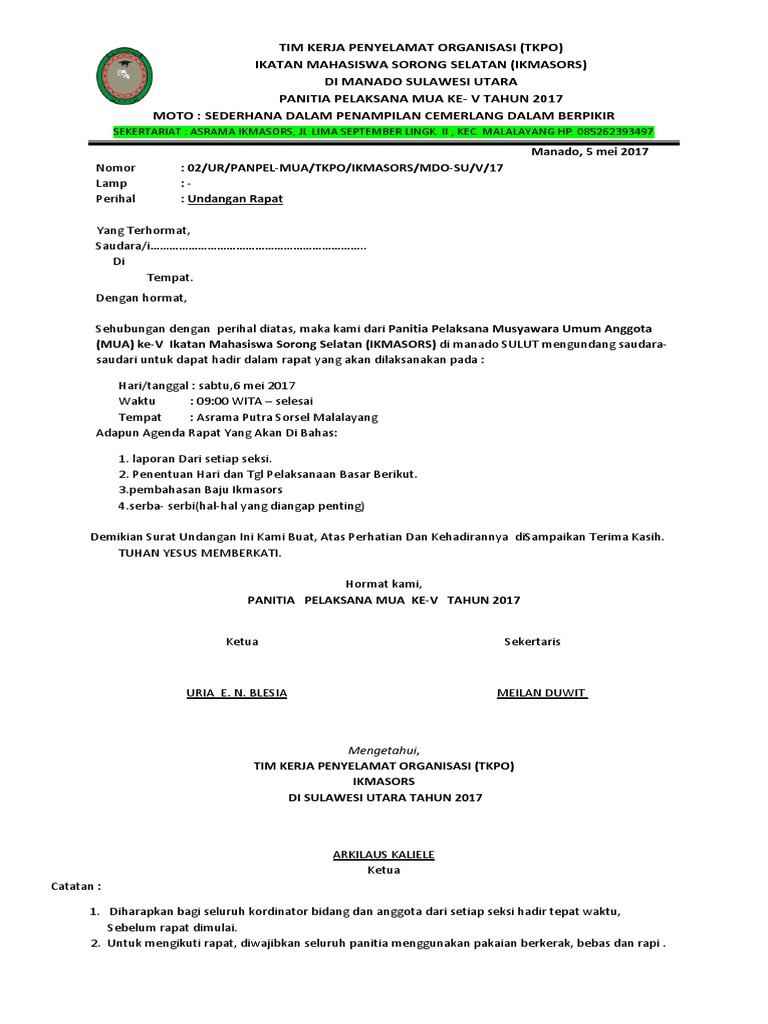Contoh Pembuatan Undangan Rapat | PDF