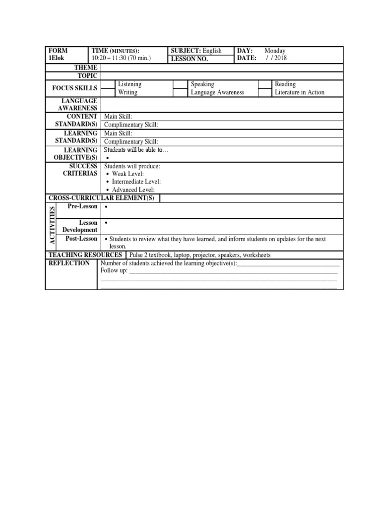 English Lesson Plan Template | PDF