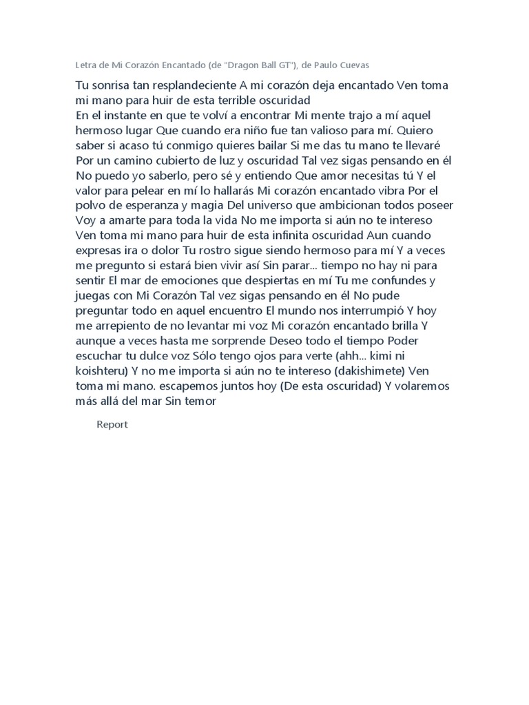 Letra de Mi Corazón Encantado Dragon Ball GT PDF