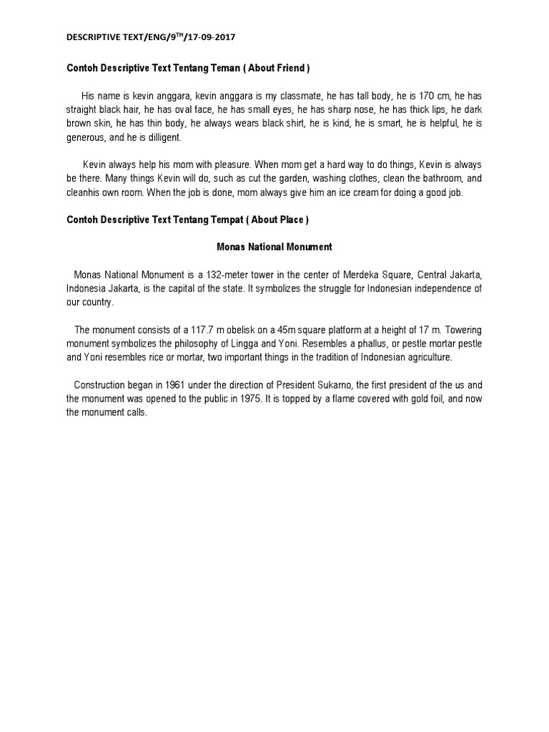 Contoh Descriptive Text Tentang Teman