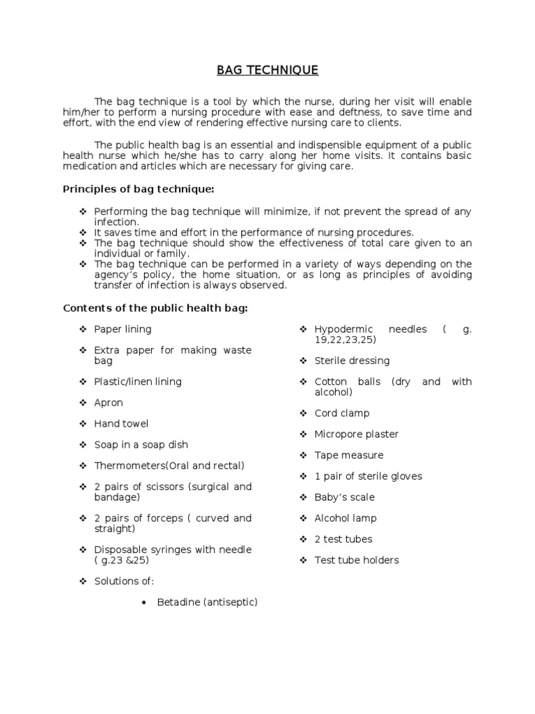 Bag Technique PDF Hand Washing Nursing