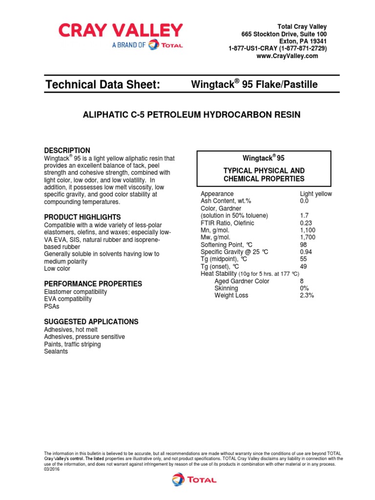 Wingtack 95 Flake | Download Free PDF | Adhesive | Chemistry
