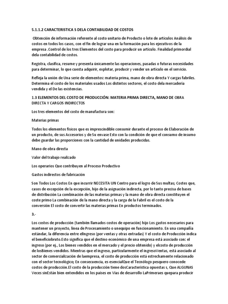 Caracteristicas Esenciales de La Contabilidad de Costos
