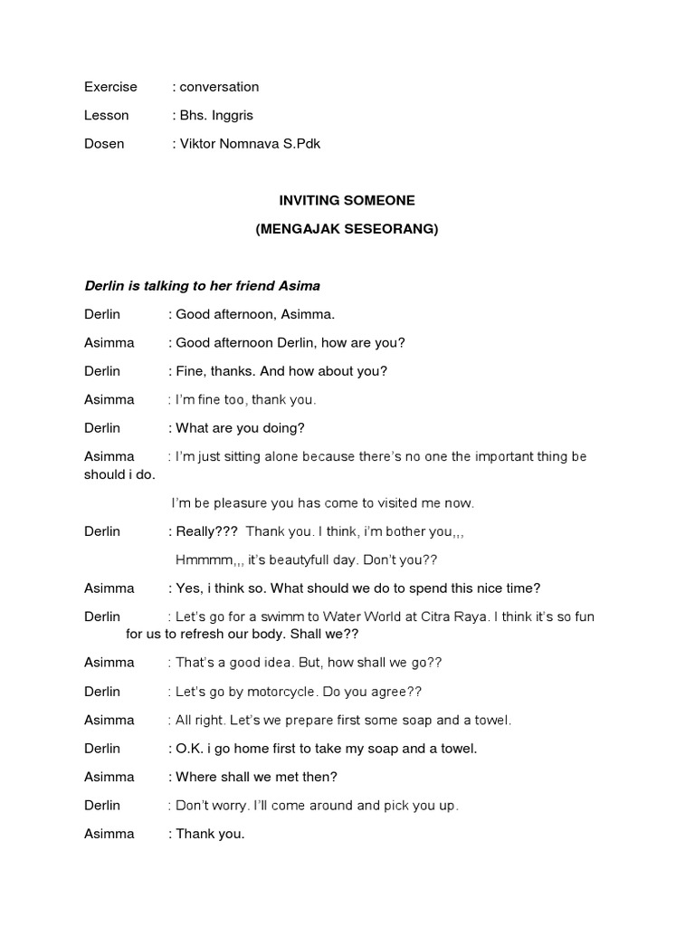 Inviting Someone: English Conversation Guide | PDF | Home & Garden