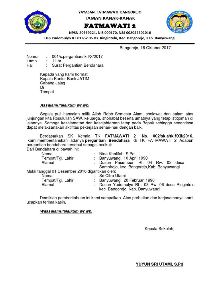 Surat Pergantian Bendahara Pdf