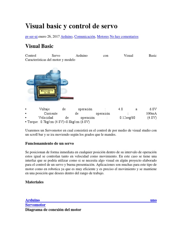 Control de Servomotor con Visual Basic | PDF | Arduino | Básico
