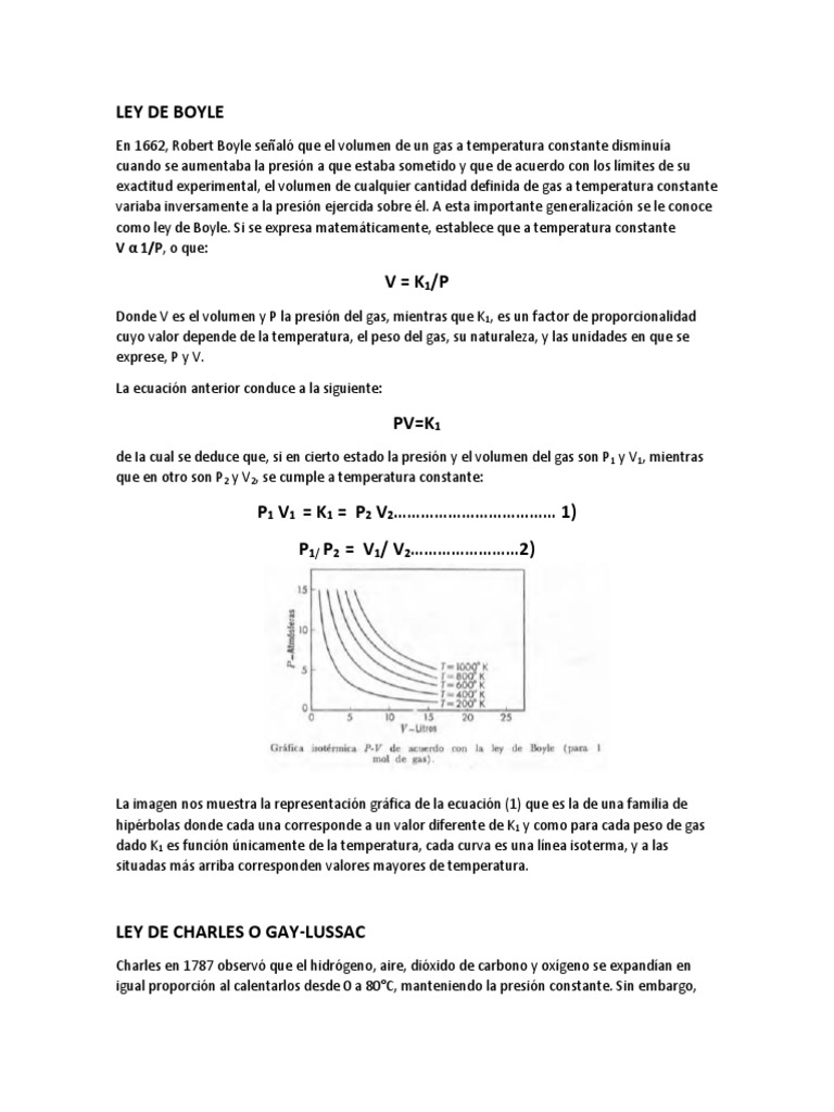 Ley de Boyle, Charles, Gay & Lussac y Ley Combinada | PDF | Gases ...