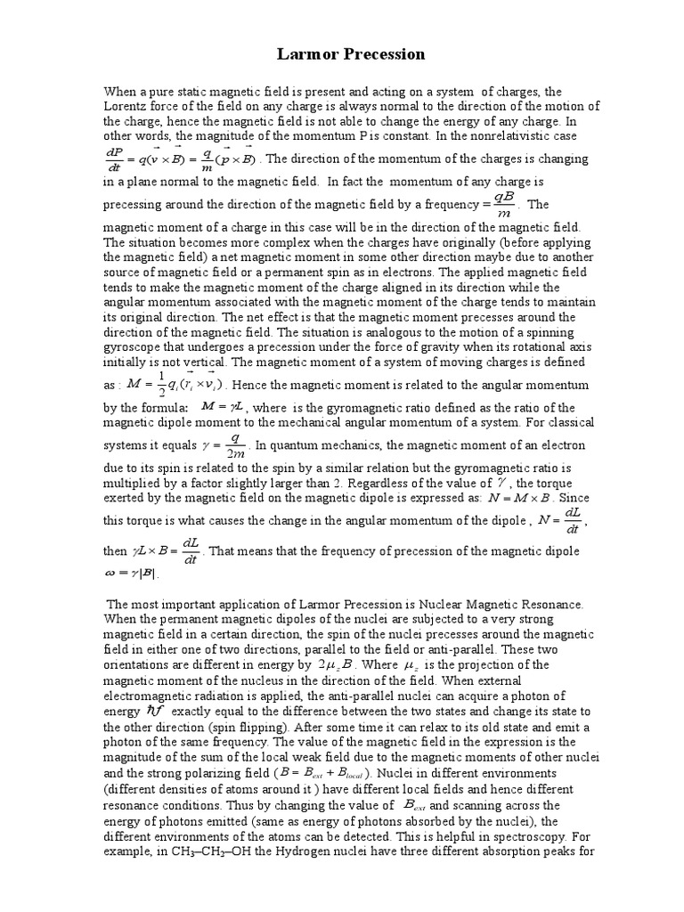 Larmor Precession | PDF | Spin (Physics) | Dipole