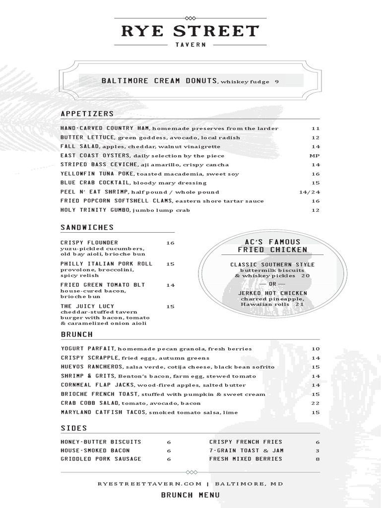 Rye Street Tavern Brunch Menu Food Bacon Salad