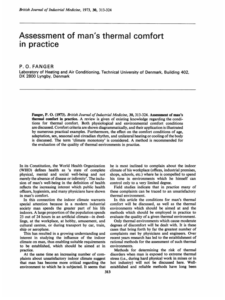 Assessment of Man's Thermal Comfort - Fanger 1973 | PDF | Heat Transfer ...